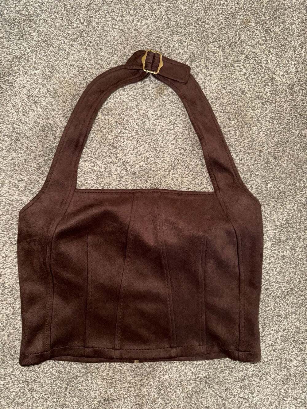 Sincerely Jules Brown Faux Suede Halter Corset Top